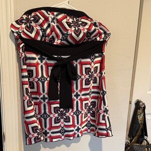 Geometric Strapless Top with Black Bow. Vintage.